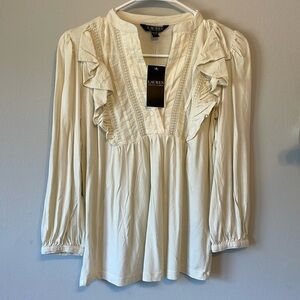 NWT Lauren By Ralph Lauren 3/4 Sleeve BOHO top Sz XS Cream